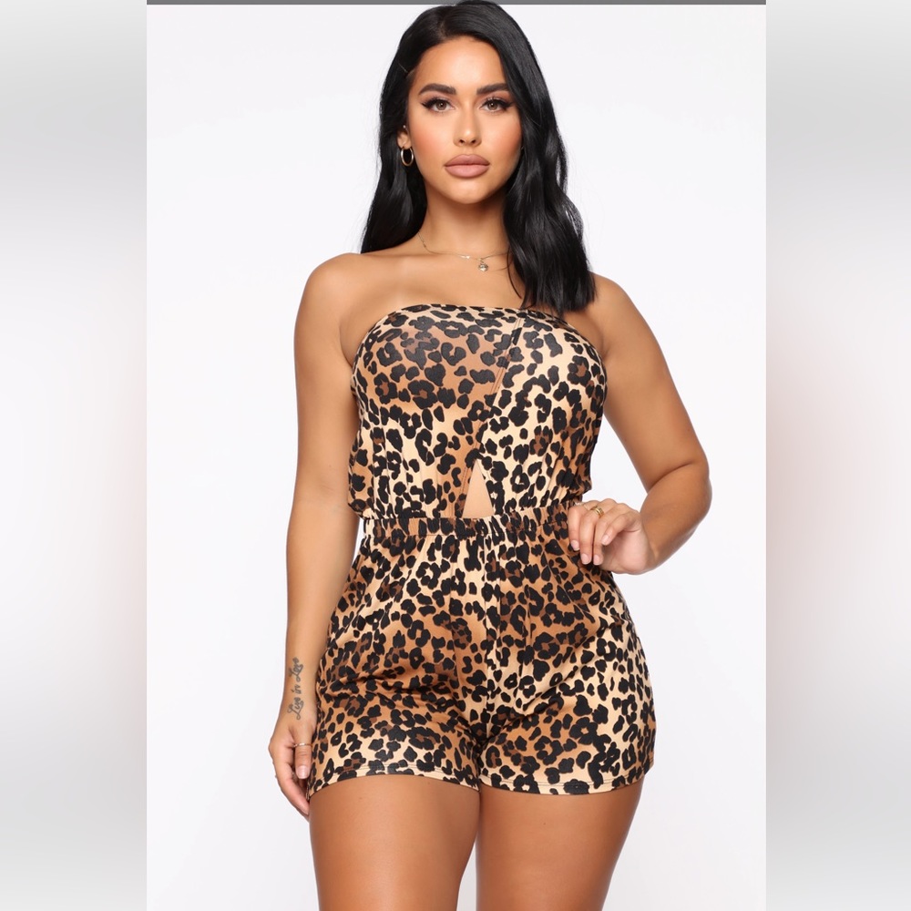 FASHION NOVA Brown Leopard Tube Romper